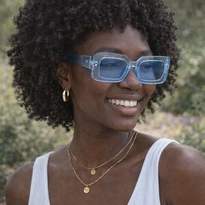Blue Transparent Rectangle Sunglasses Retro Y2K Clear Frame Trendy Shades
